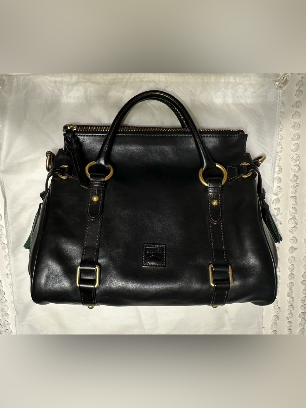 Black Smooth Dooney & Bourke Florentine Leather “Old Large” Satchel